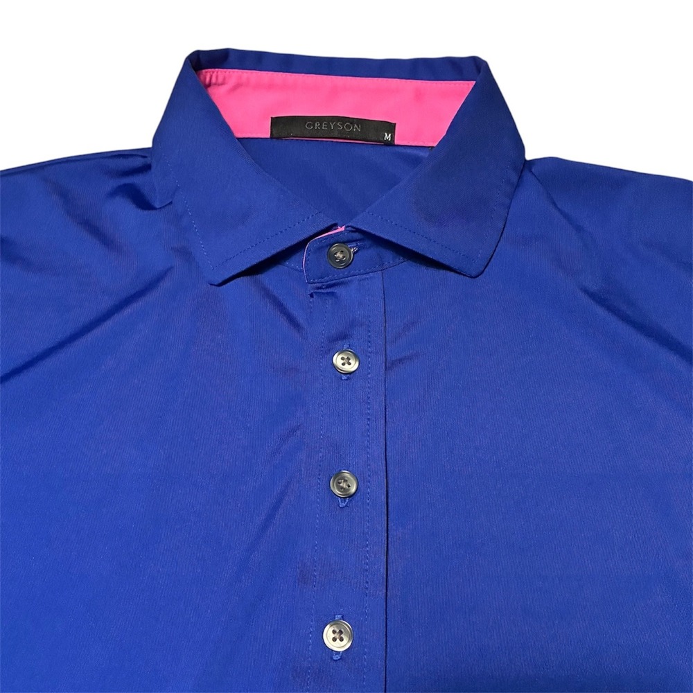 Greyson Clothiers Mens Blue Pink Contrast Wolf Logo Golf Polo Shirt Size M